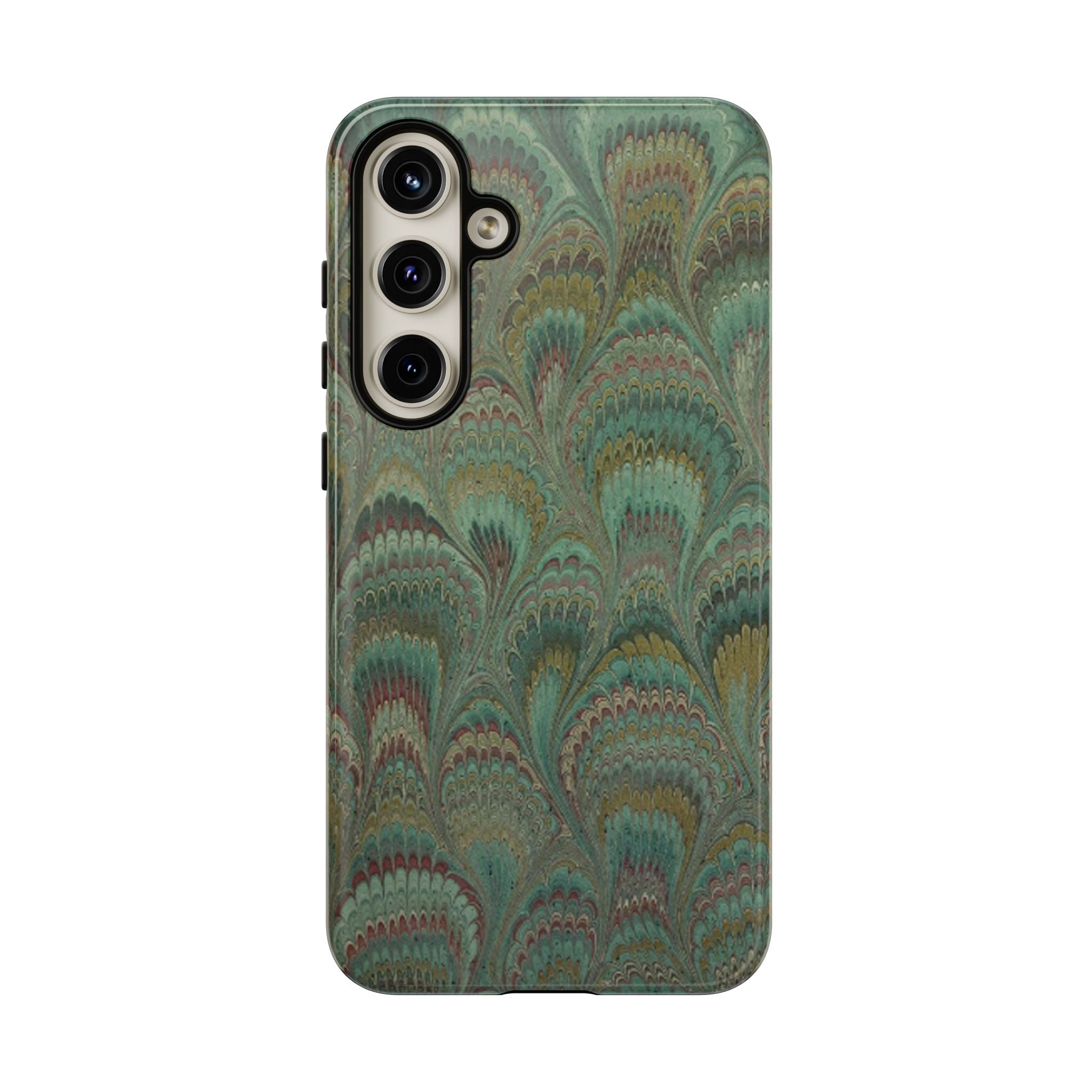 Marbled Peacock Durable Phone Case - Olive Green and Brown - Matte or Glossy