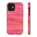 Pink and Gold Marbled Peacock Durable Phone Case - Olive Green and Brown - Matte or Glossy