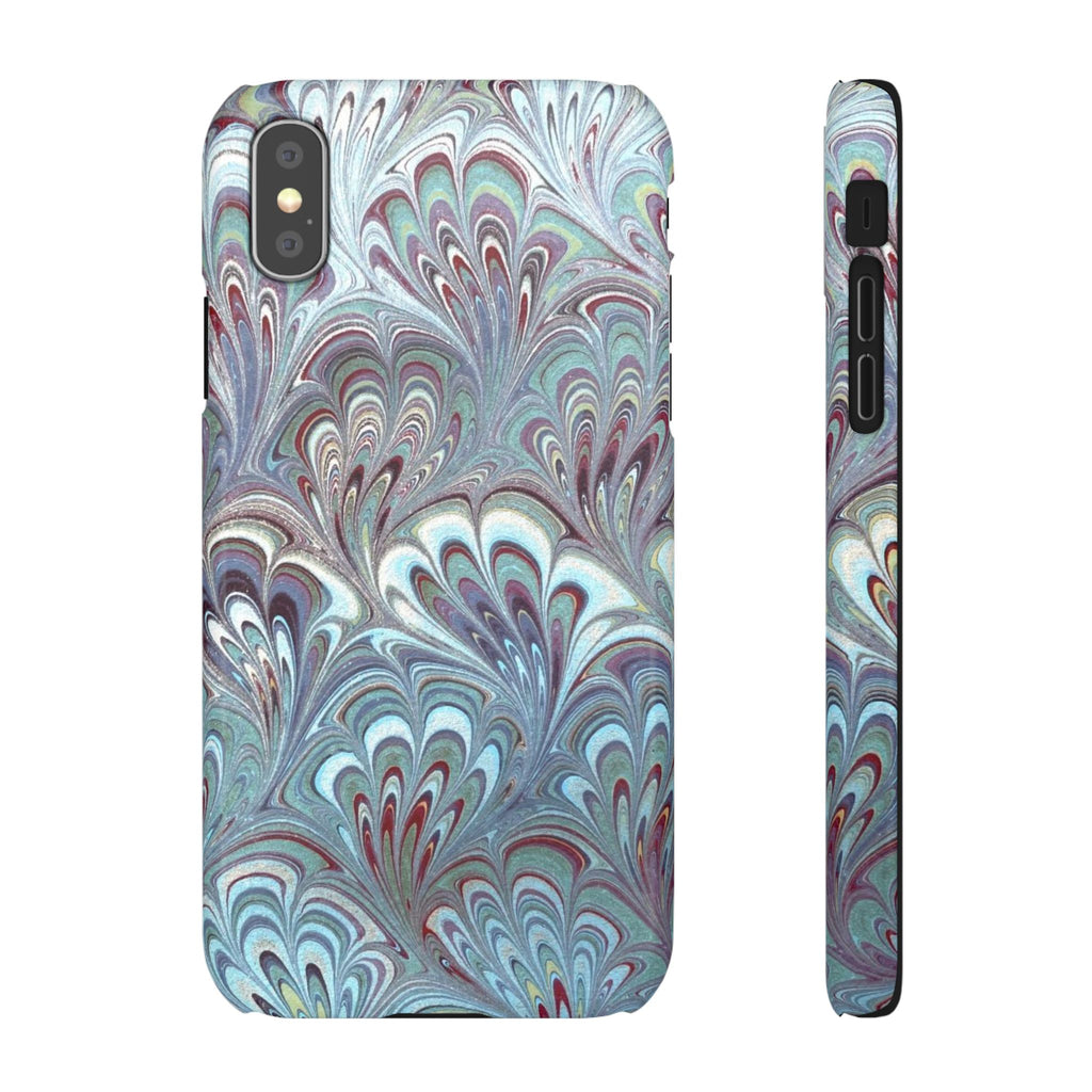 Marbled Feather Blue, White + Burgundy Swirl - Single Layer Slim Phone Case