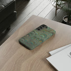 Marbled Peacock Durable Phone Case - Olive Green and Brown - Matte or Glossy