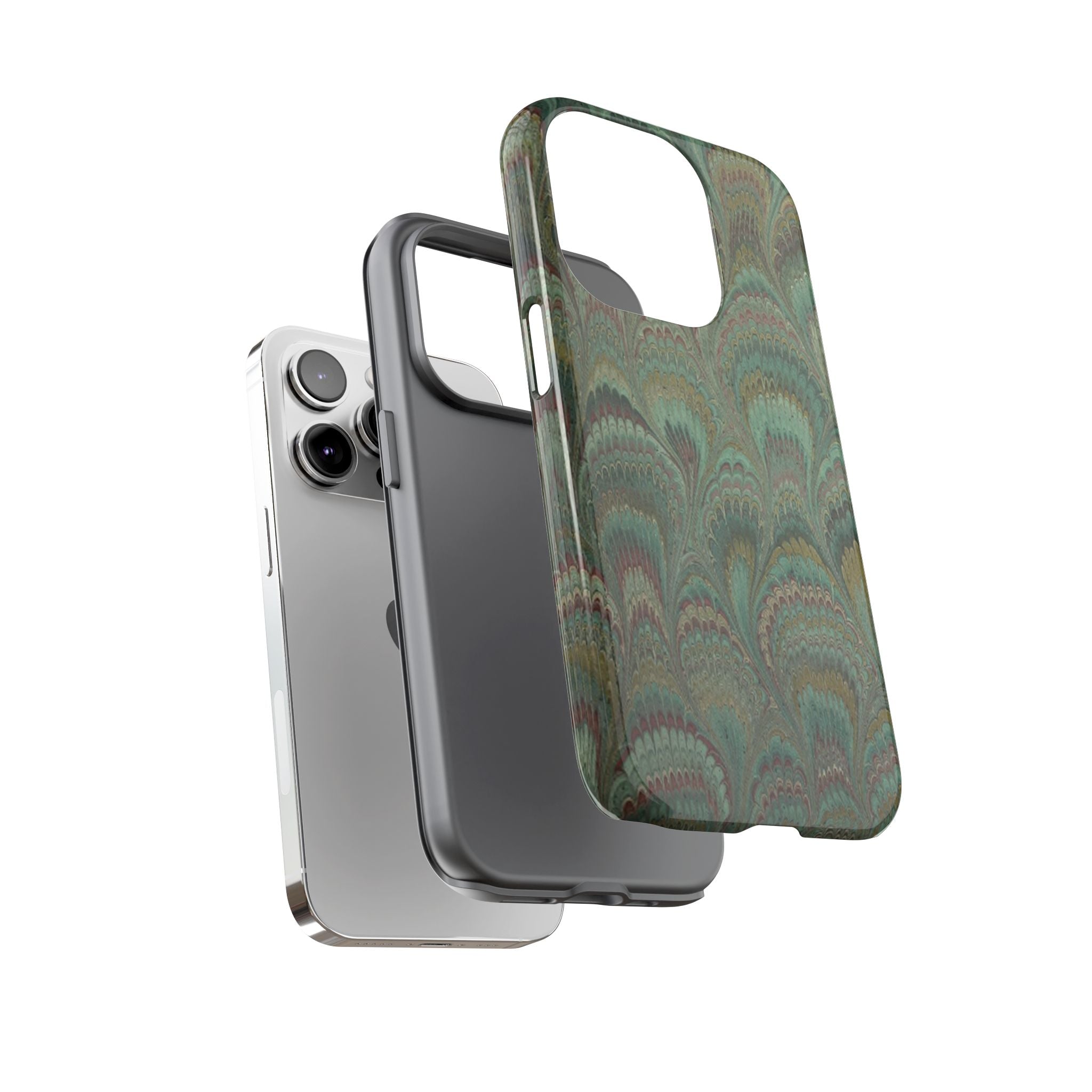 Marbled Peacock Durable Phone Case - Olive Green and Brown - Matte or Glossy