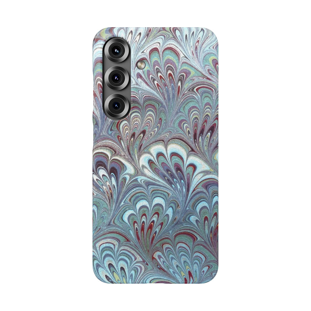 Marbled Feather Blue, White + Burgundy Swirl - Single Layer Slim Phone Case