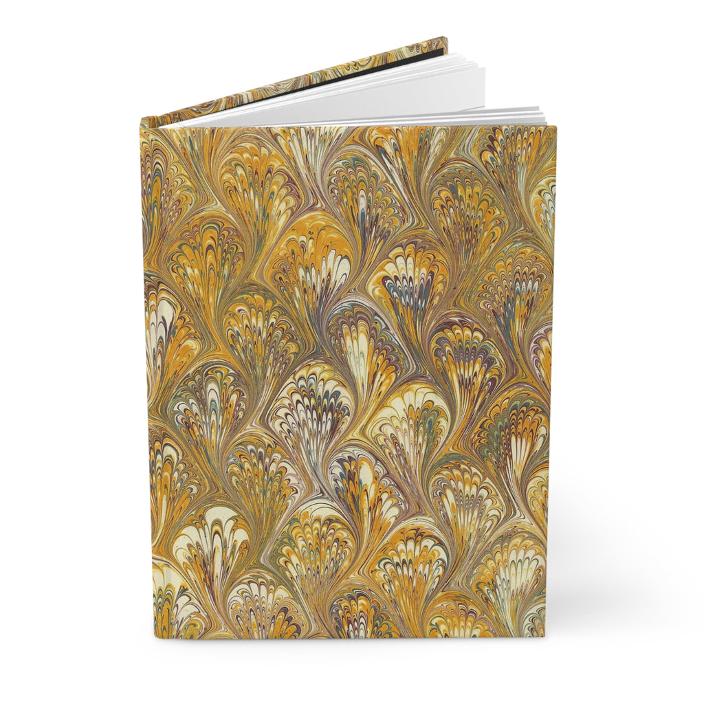Golden Yellow Hand-Painted Italian Feather Marble Design on Hardcover Journal Matte
