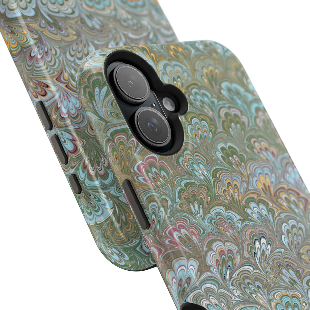Green, Blue, + White Marbled Peacock - Dual Layer MAG SAFE Phone Case