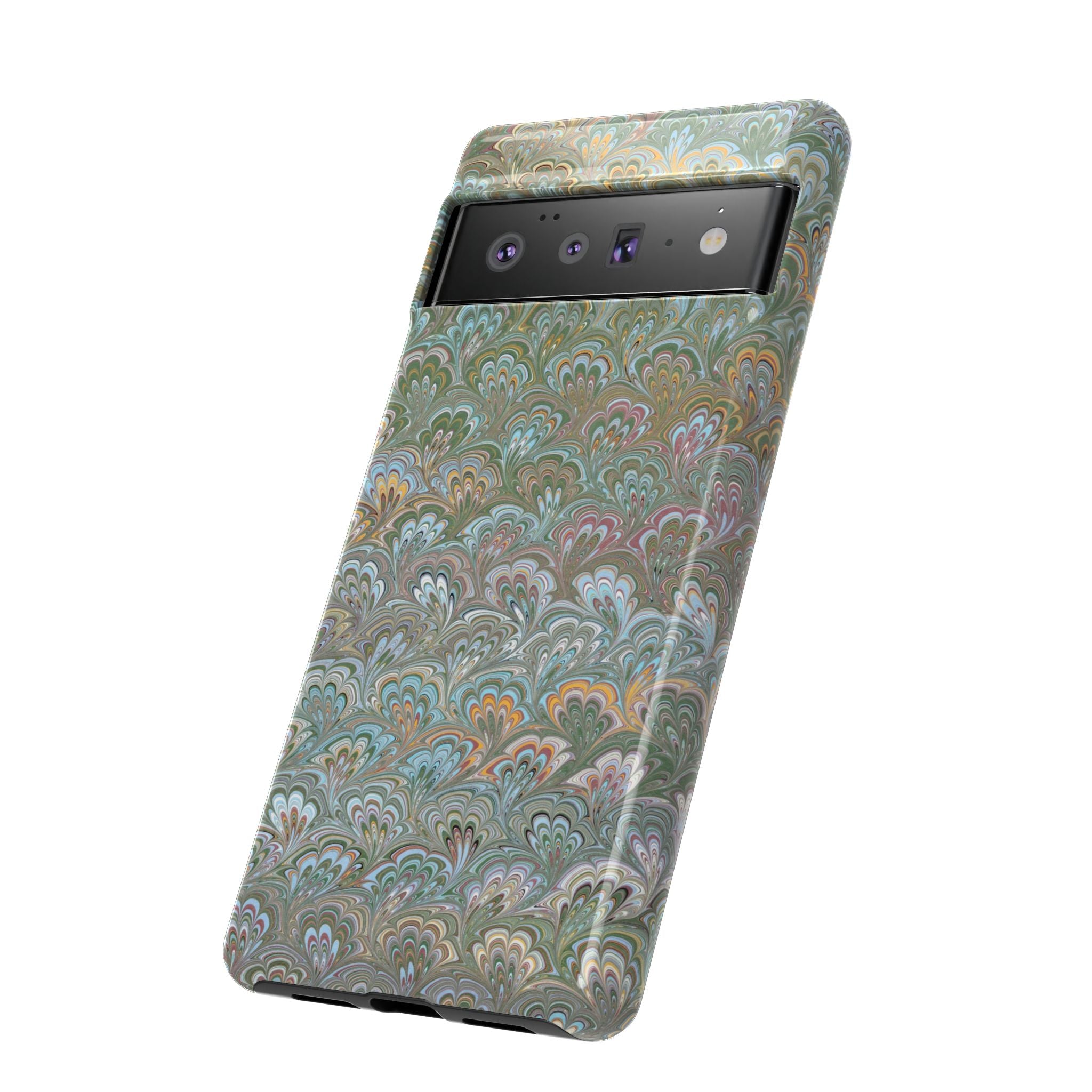 Blue and Green Feather Marbled Phone Case — Dual Layer - Tough Protective Phone Cover