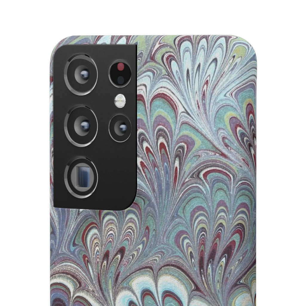 Marbled Feather Blue, White + Burgundy Swirl - Single Layer Slim Phone Case