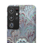Marbled Feather Blue, White + Burgundy Swirl - Single Layer Slim Phone Case
