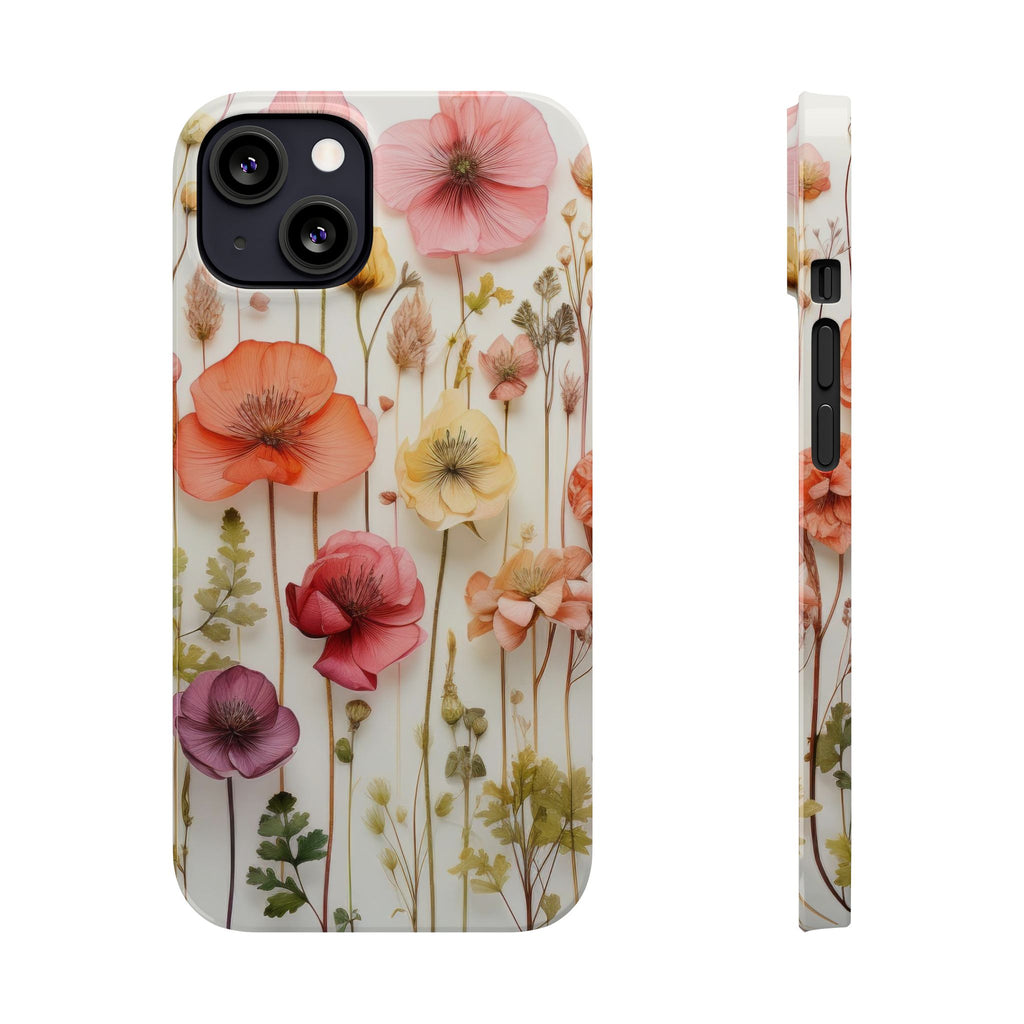 Slim Phone Case - Pink Floral Pressed Flowers iPhone 17 and Other Sizes - Glossy Finish