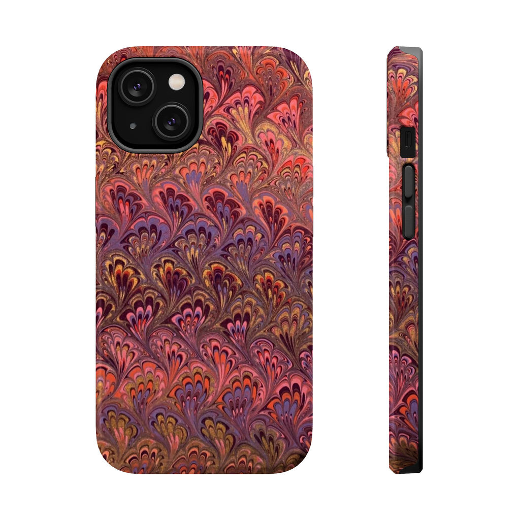 Mag Safe Marble iPhone Case - Red, Burgundy, Lavender & Gold Impact-Resistant
