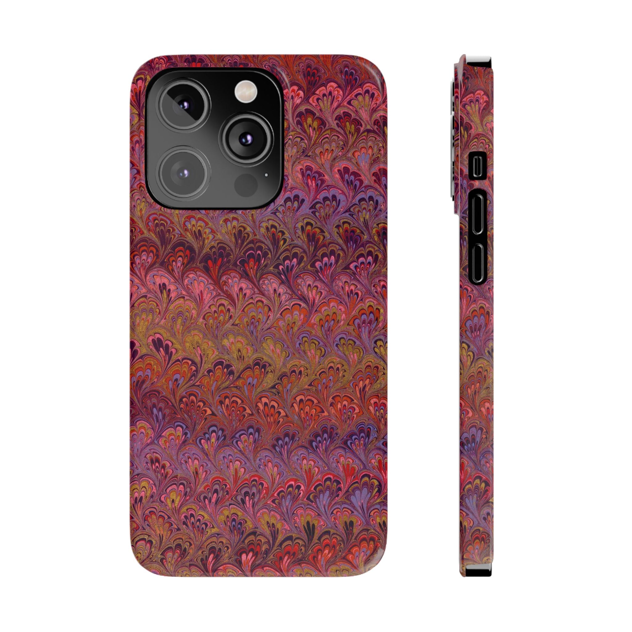 Reds, Lavenders, Marbled VIntage Design, Italian Feather Phone Case, Slim Phone Cases, IPHONE16 and all sizes