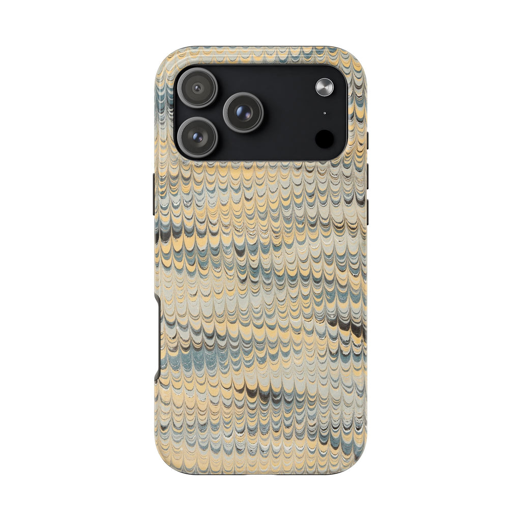 Beige + Grey Scalloped Marbled Tough Phone Case - Dual Layer