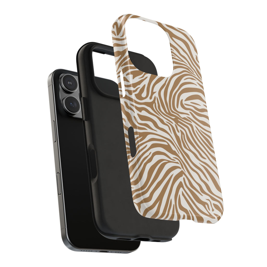 Zebra Print Camel Brown + White - Dual Layer Phone Case