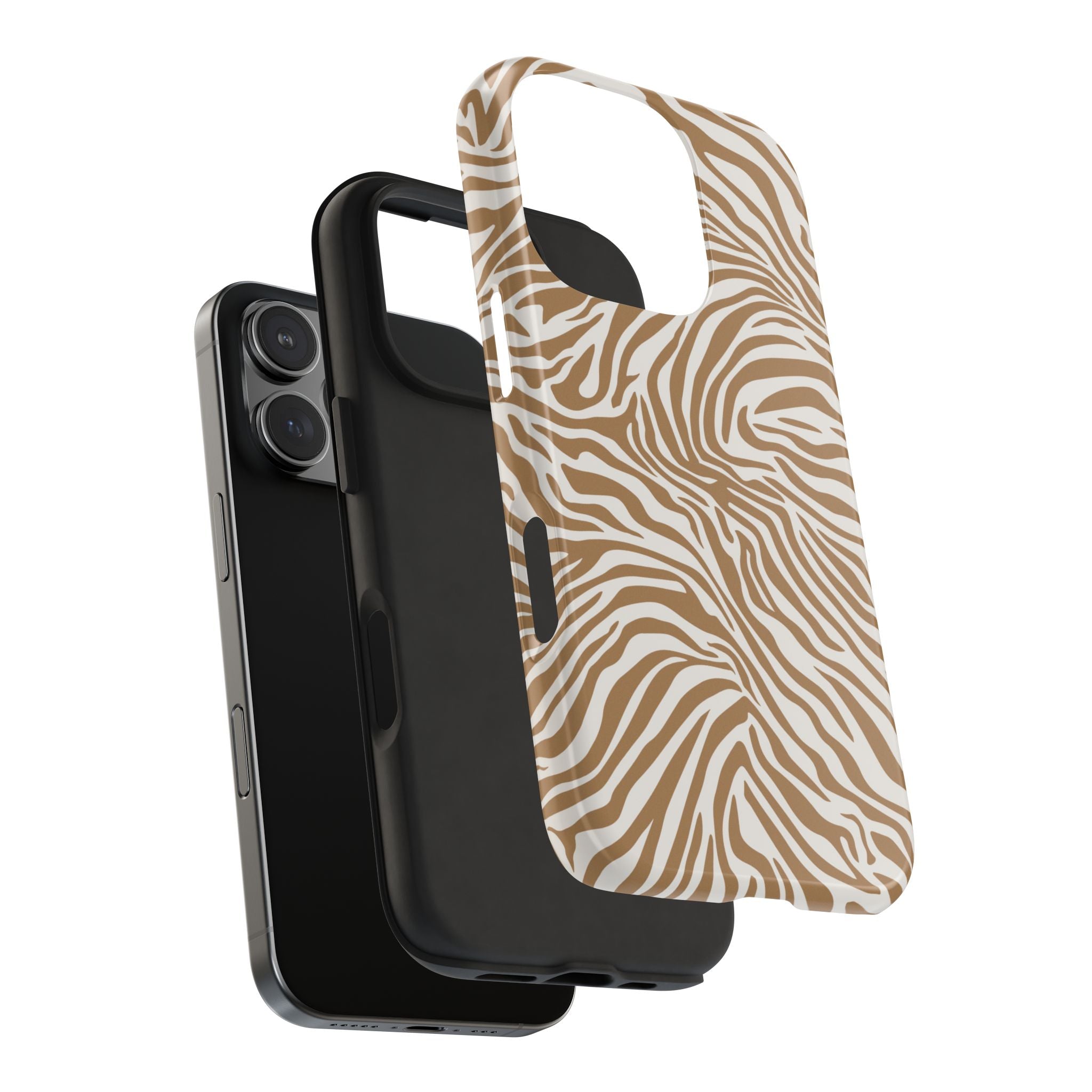 Zebra Print Camel Brown + White - Dual Layer Phone Case