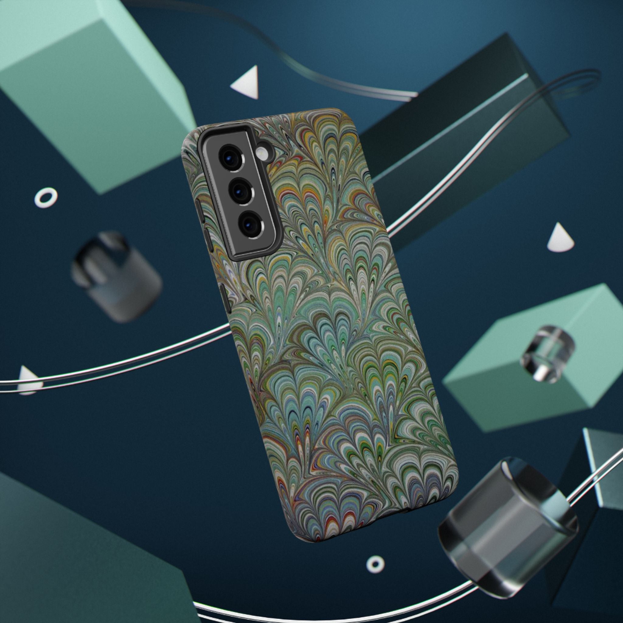 iPhone17 + All Models Phone Cases, Italian Peacock Feather Design, Stylish Impact-Resistant Shell, Protective Cover, Green Peacock Print