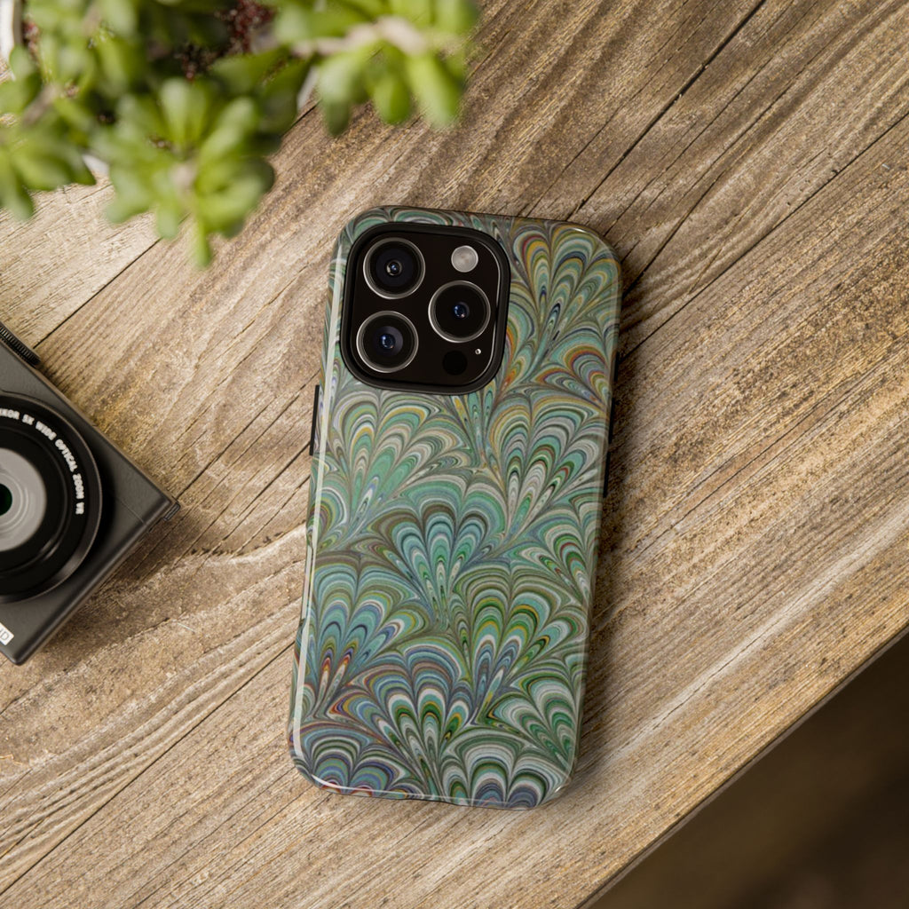Green Marbled Peacock Durable Phone Case - Matte or Glossy
