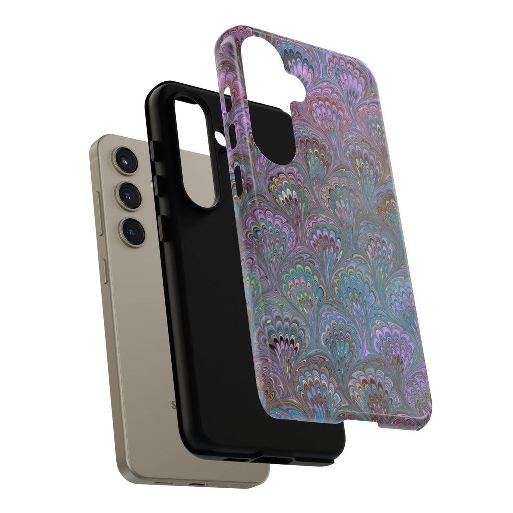 Lavender Marbled Peacock Durable Phone Case - Matte or Glossy