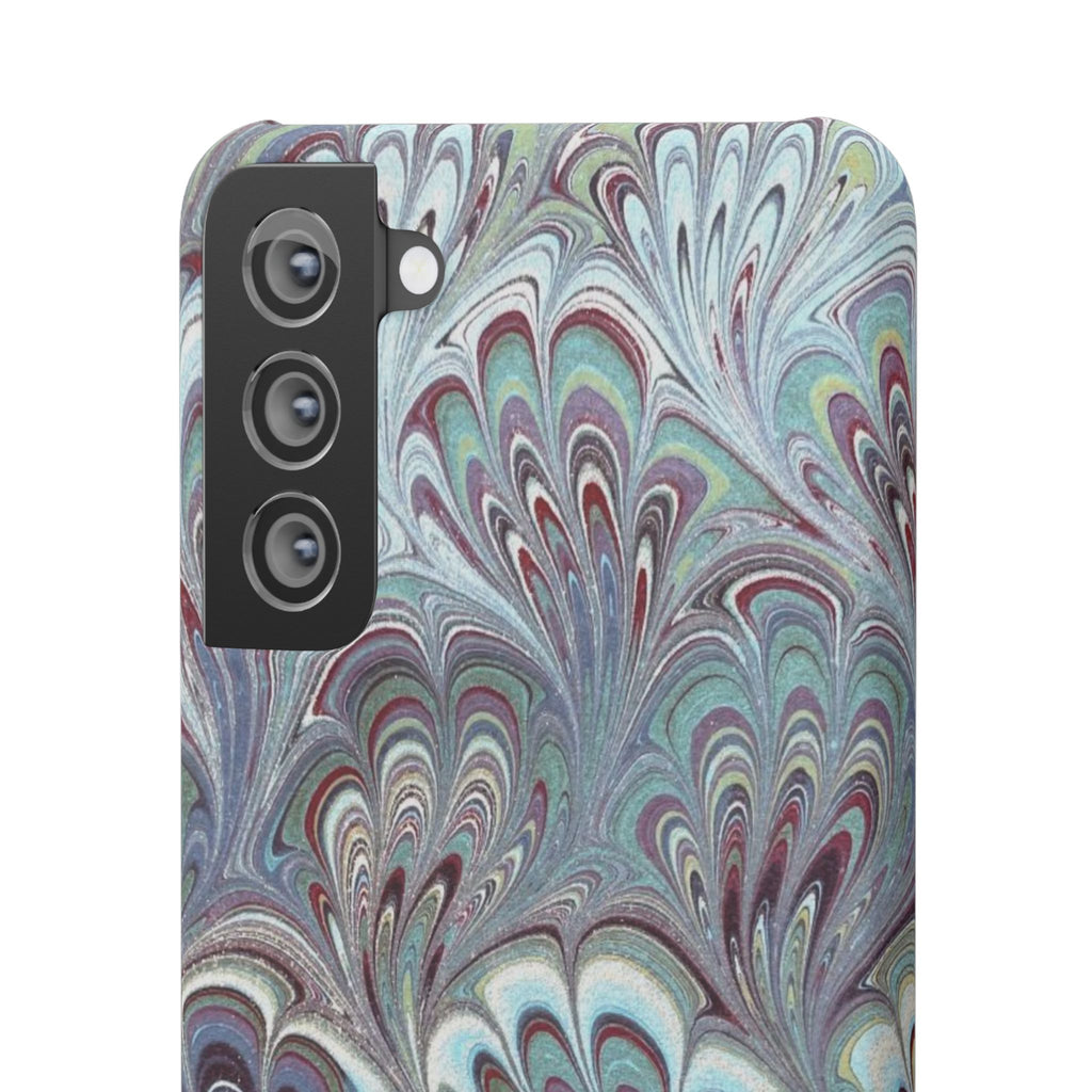 Marbled Feather Blue, White + Burgundy Swirl - Single Layer Slim Phone Case