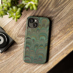 Marbled Peacock Durable Phone Case - Olive Green and Brown - Matte or Glossy