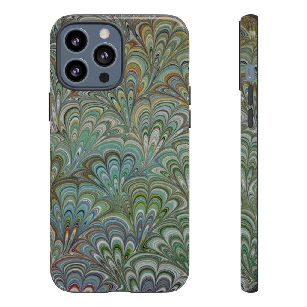 Green Marbled Peacock Durable Phone Case - Matte or Glossy