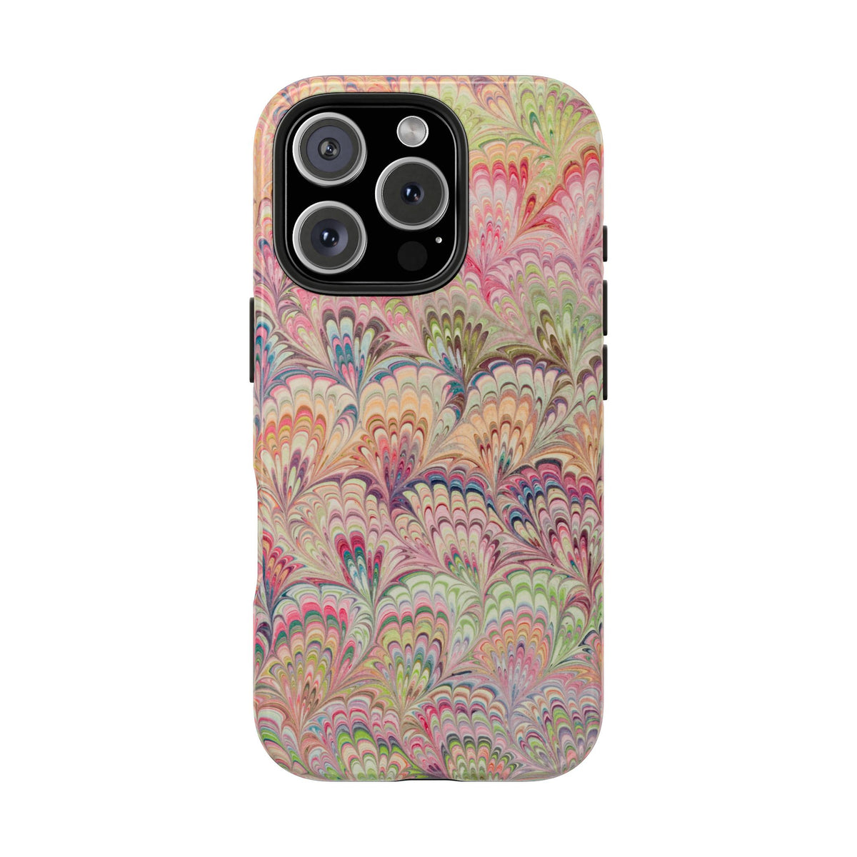 Pastel Pinks and Greens Florentine Marbled Peacock Feather Dual Layer iPhone Case - iPhone 18