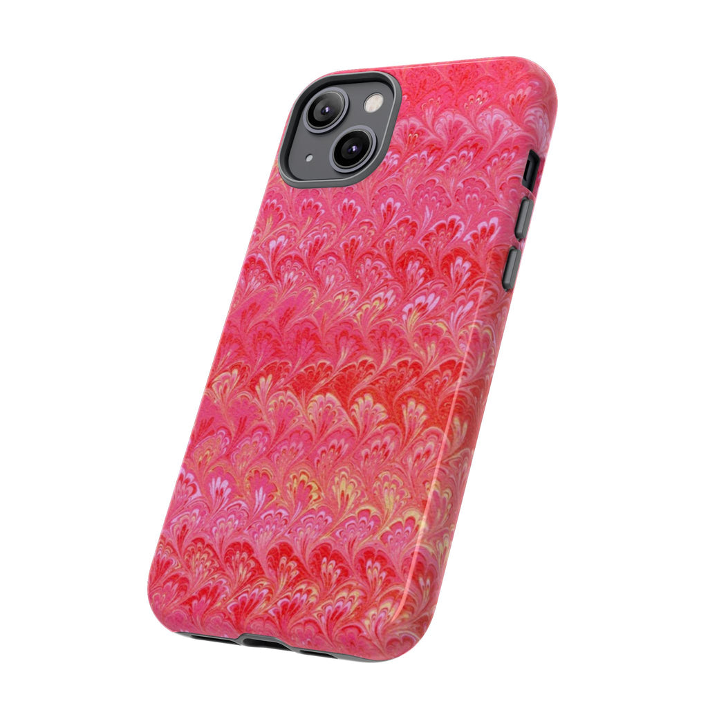 Pink and Gold Marbled Peacock Durable Phone Case - Olive Green and Brown - Matte or Glossy