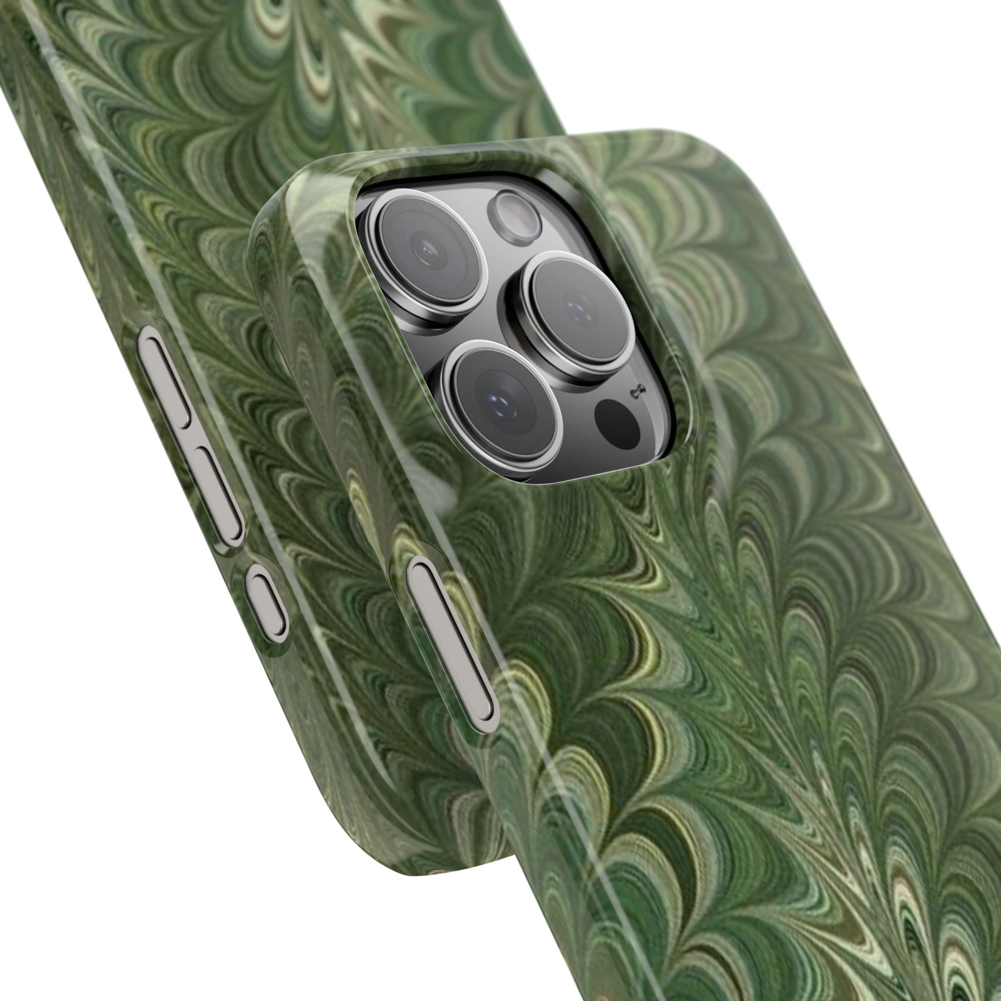 Deep Green Hues of Italian Hand-Painted, Vintage Marbled Paper from Italy Designed Phone Case, iPhone16 Case and all iPhone Cases