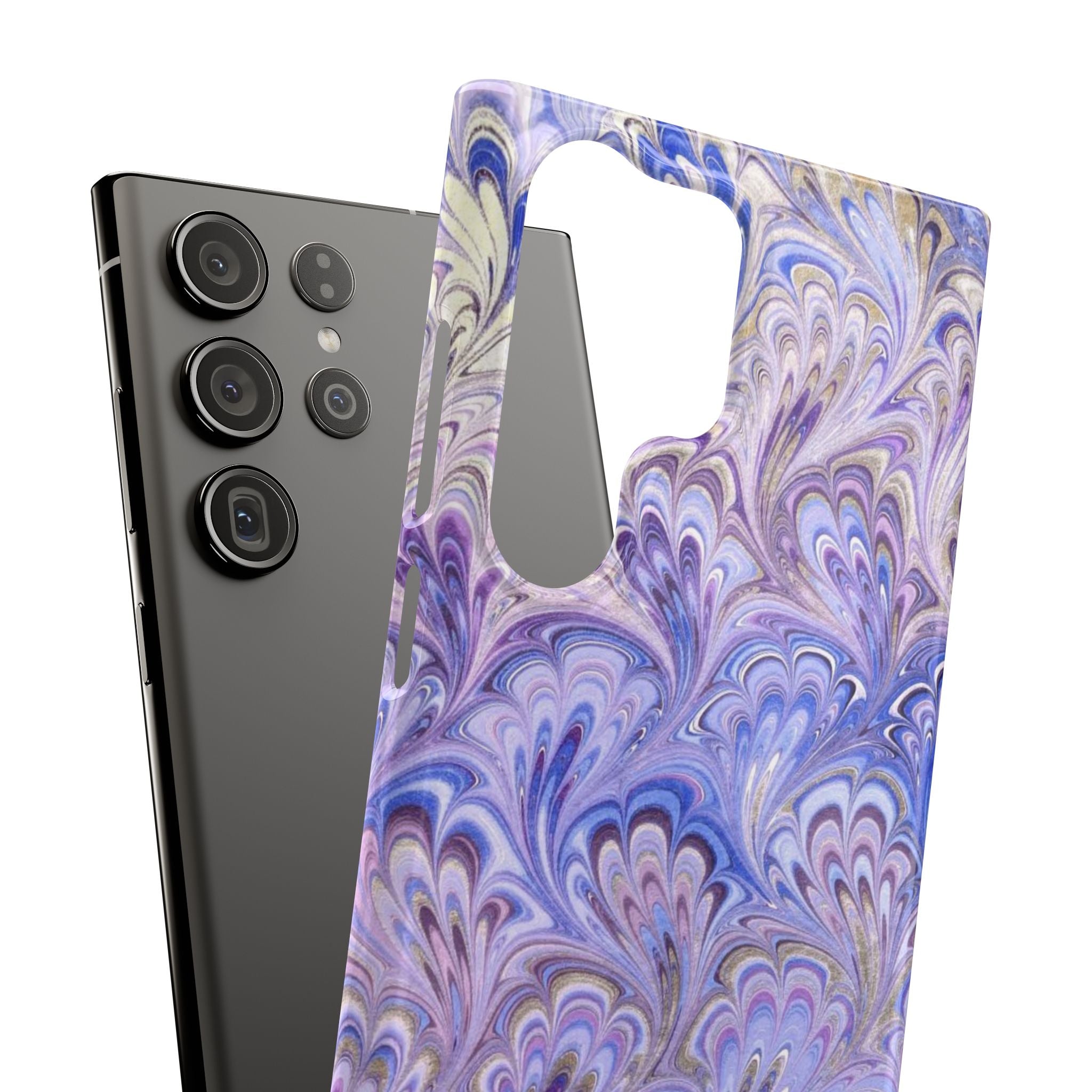 Marbled Feather Lavender + Purple Swirl - Single Layer Slim Phone Case