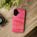 Pink and Gold Marbled Peacock Durable Phone Case - Olive Green and Brown - Matte or Glossy