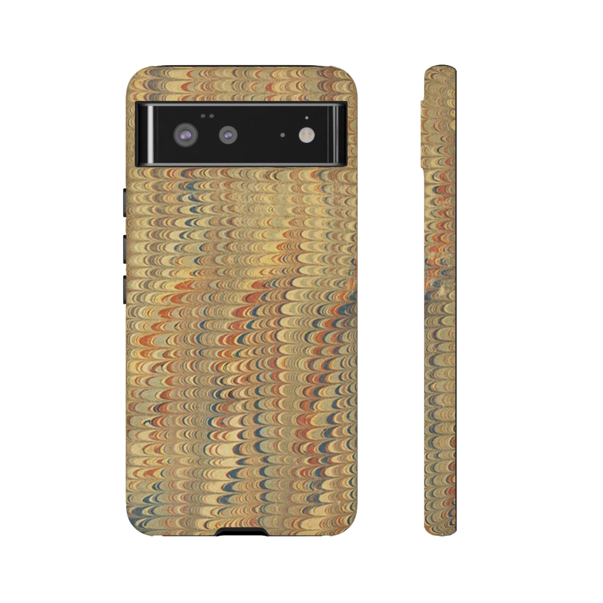 Beige and Blue Marbled Durable Phone Case - Dual Layer - Matte or Glossy