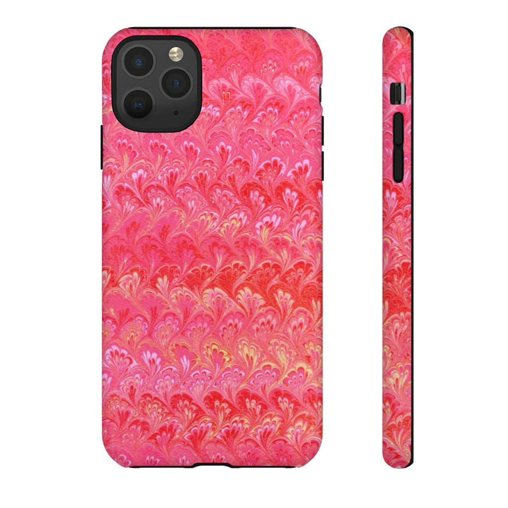 Pink and Gold Marbled Peacock Durable Phone Case - Olive Green and Brown - Matte or Glossy