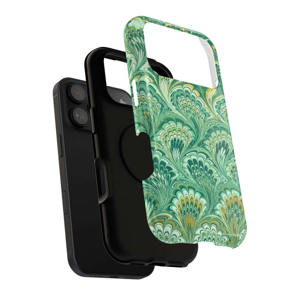 Green Marbled Phone Case, Dual Layer Phone Cover