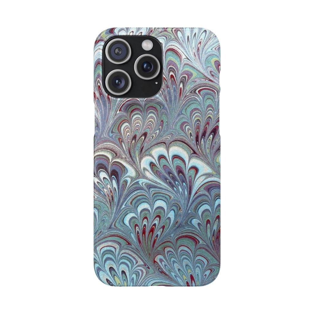 Marbled Feather Blue, White + Burgundy Swirl - Single Layer Slim Phone Case