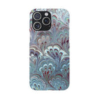 Marbled Feather Blue, White + Burgundy Swirl - Single Layer Slim Phone Case
