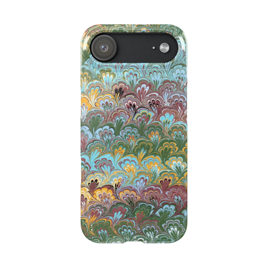Phone Case with Design from Italy - Marbled "Peacock" Design, Green, Blue, Multi-Color Slim Phone Cases