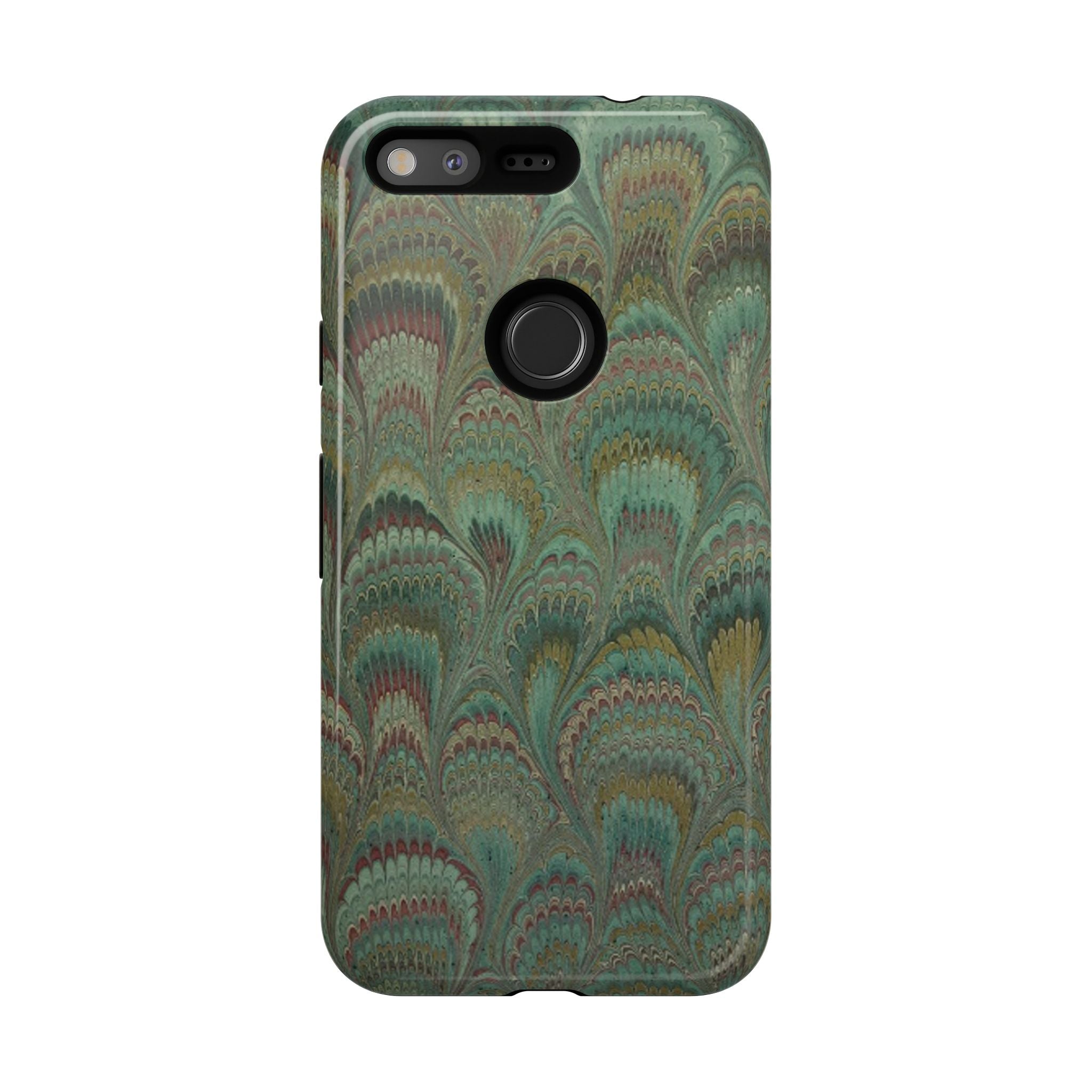 Marbled Peacock Durable Phone Case - Olive Green and Brown - Matte or Glossy