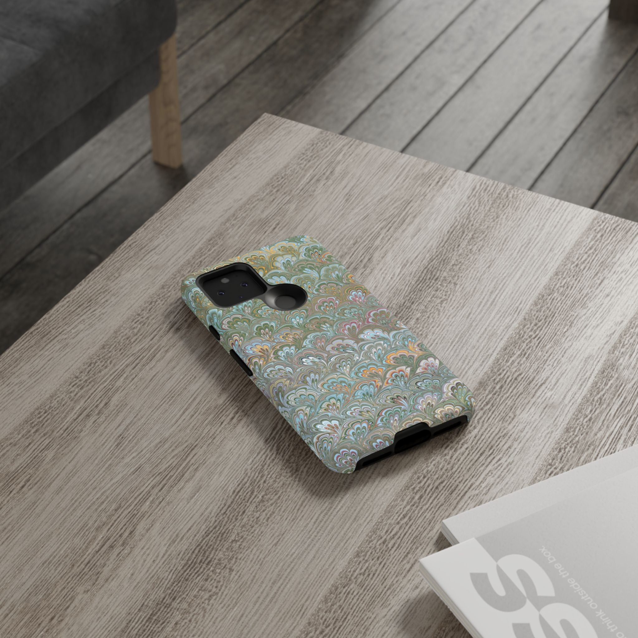 Blue and Green Feather Marbled Phone Case — Dual Layer - Tough Protective Phone Cover