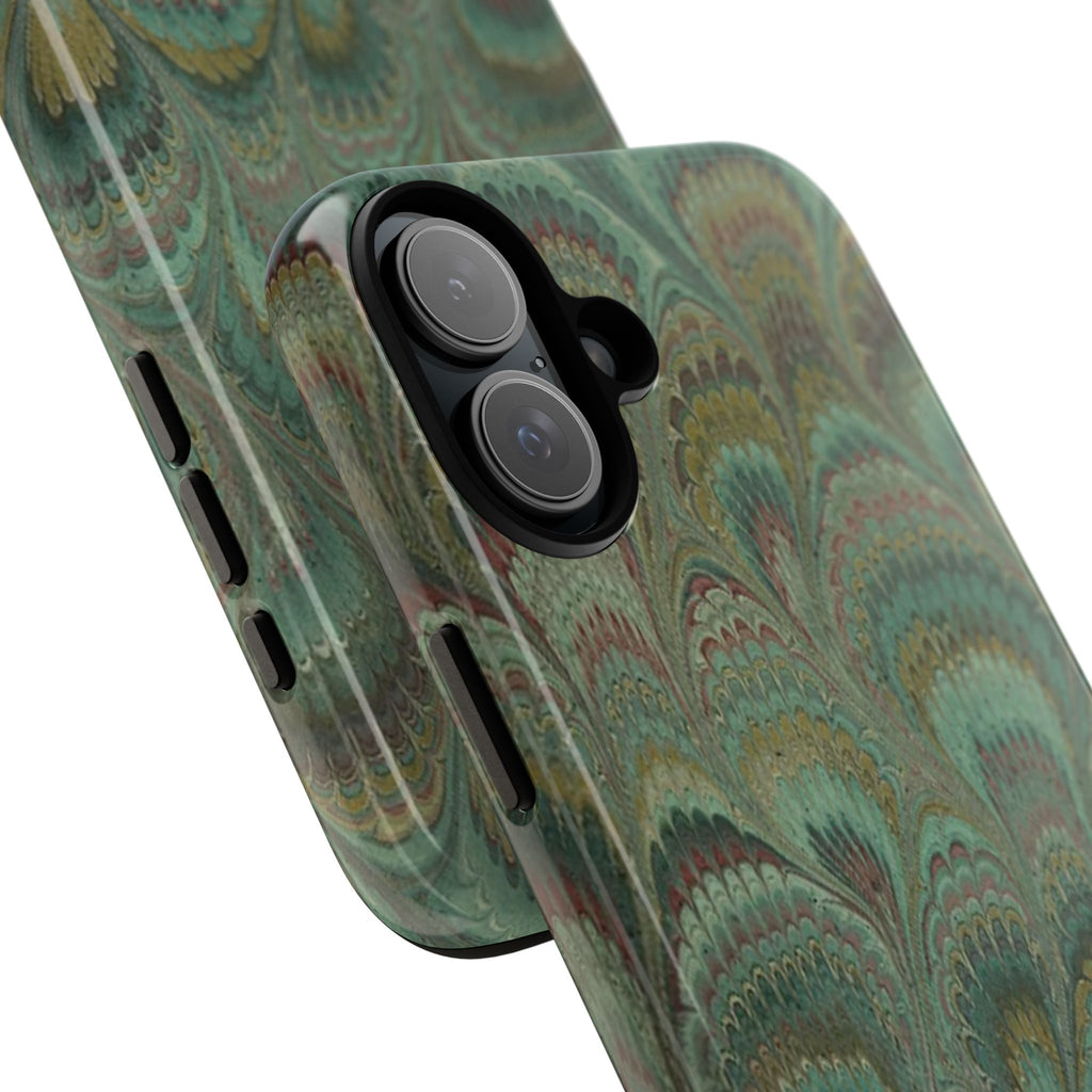 Marbled Peacock Durable Phone Case - Olive Green and Brown - Matte or Glossy