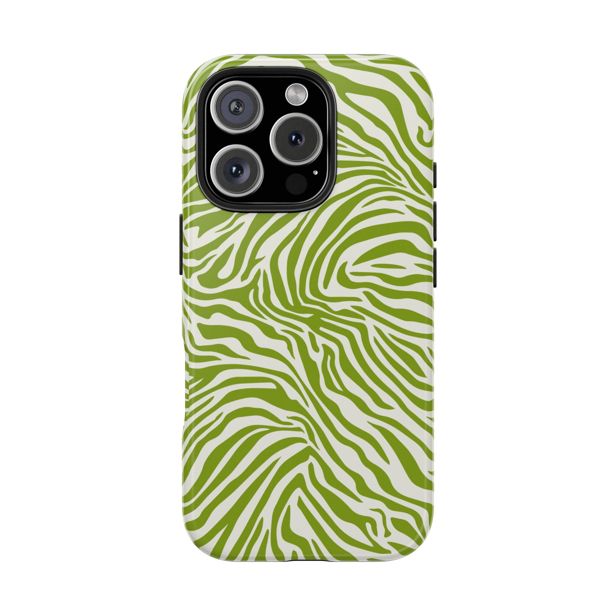 Zebra Print Green Chartreuse + White - Dual Layer Phone Case