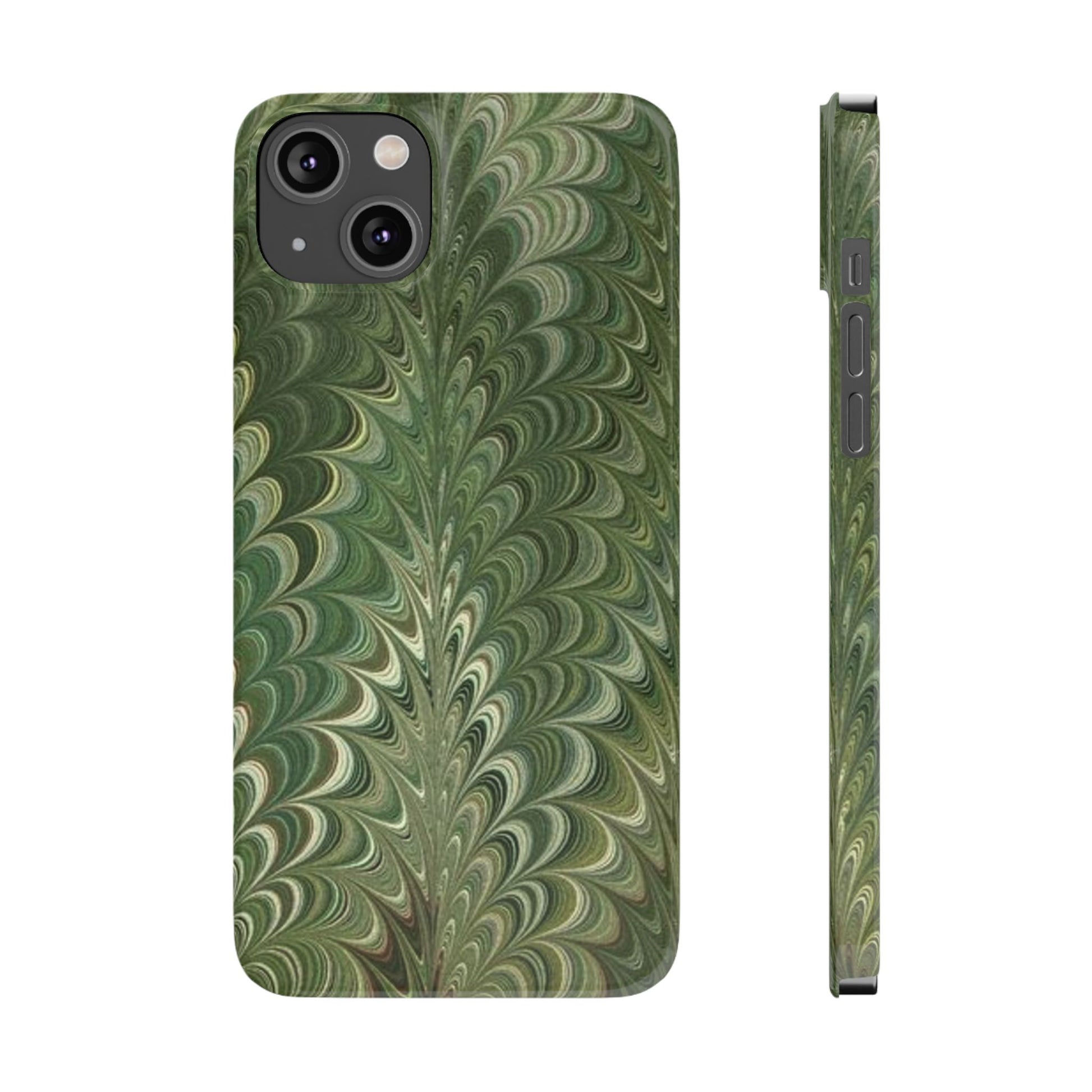 Deep Green Hues of Italian Hand-Painted, Vintage Marbled Paper from Italy Designed Phone Case, iPhone16 Case and all iPhone Cases