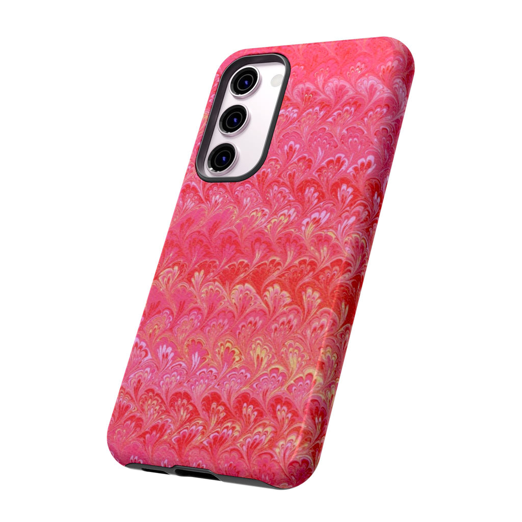 Pink and Gold Marbled Peacock Durable Phone Case - Olive Green and Brown - Matte or Glossy