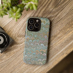 Blue and Green Feather Marbled Phone Case — Dual Layer - Tough Protective Phone Cover
