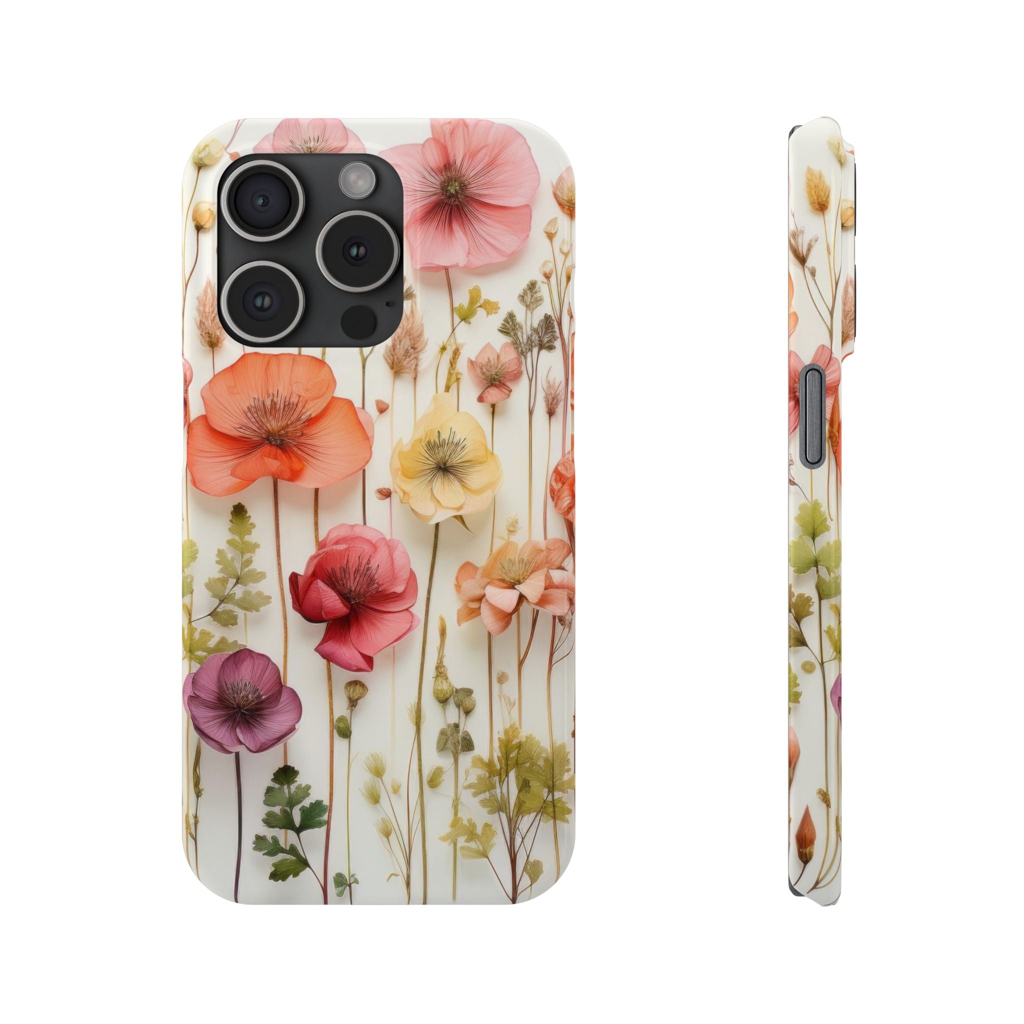 Slim Phone Case - Pink Floral Pressed Flowers iPhone 17 and Other Sizes - Glossy Finish