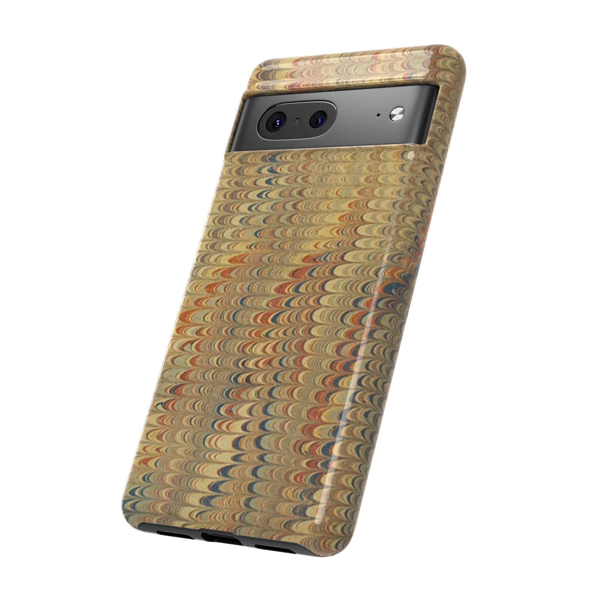 Beige and Blue Marbled Durable Phone Case - Dual Layer - Matte or Glossy
