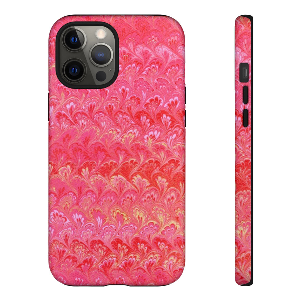 Pink and Gold Marbled Peacock Durable Phone Case - Olive Green and Brown - Matte or Glossy