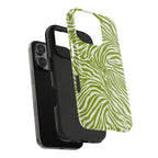 Zebra Print Green Chartreuse + White - Dual Layer Phone Case