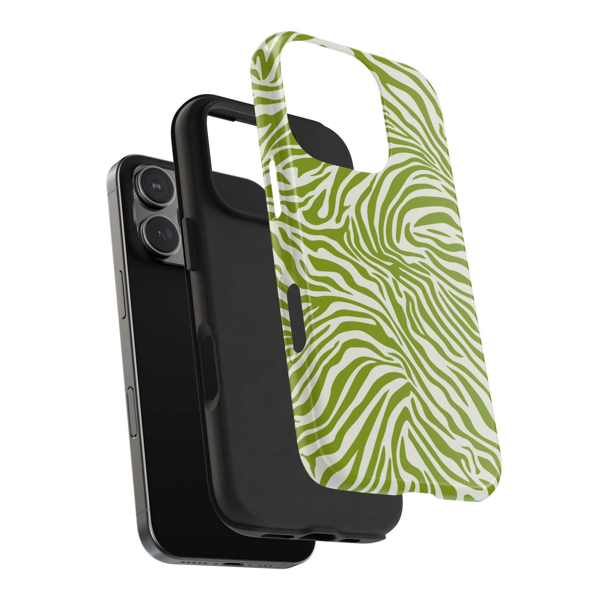 Zebra Print Green Chartreuse + White - Dual Layer Phone Case
