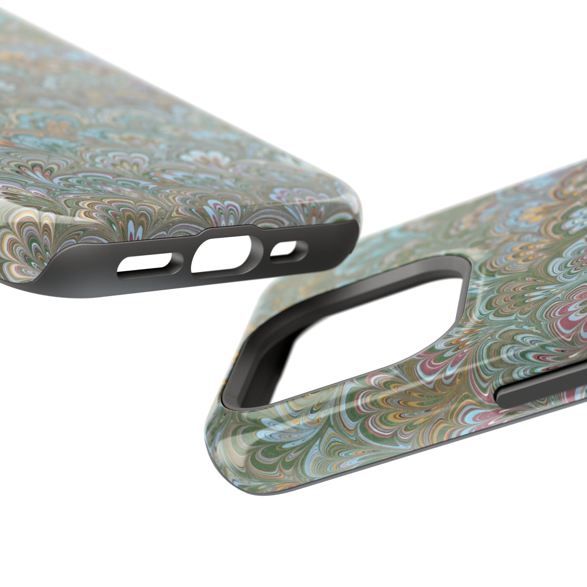Green, Blue, + White Marbled Peacock - Dual Layer MAG SAFE Phone Case