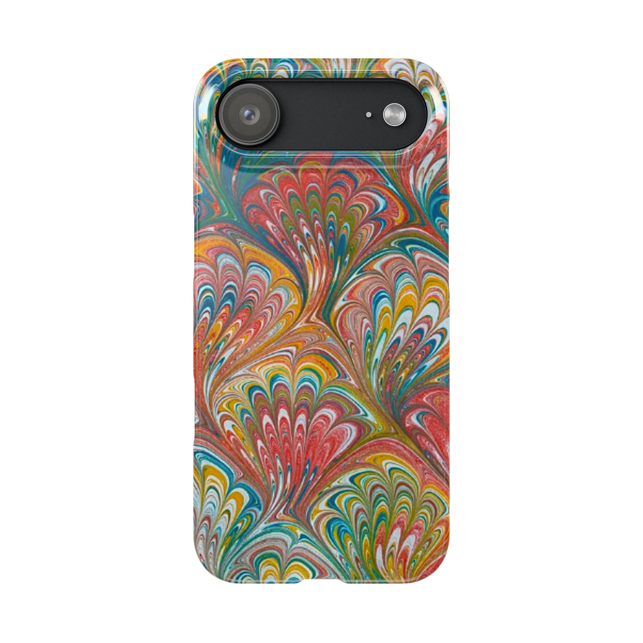 Red, Blue, Green Peacock Italian Marbled Design Phone Case