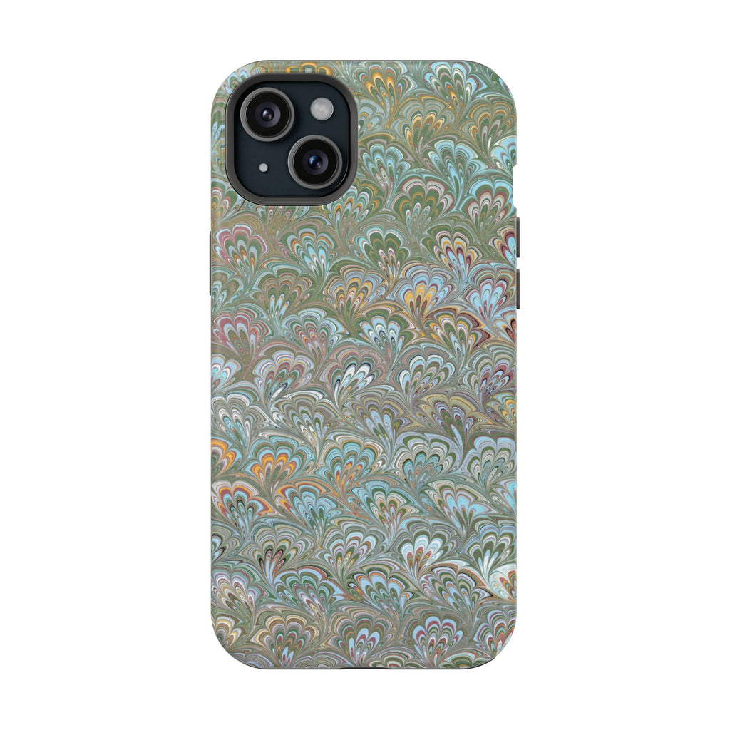 Green, Blue, + White Marbled Peacock - Dual Layer MAG SAFE Phone Case