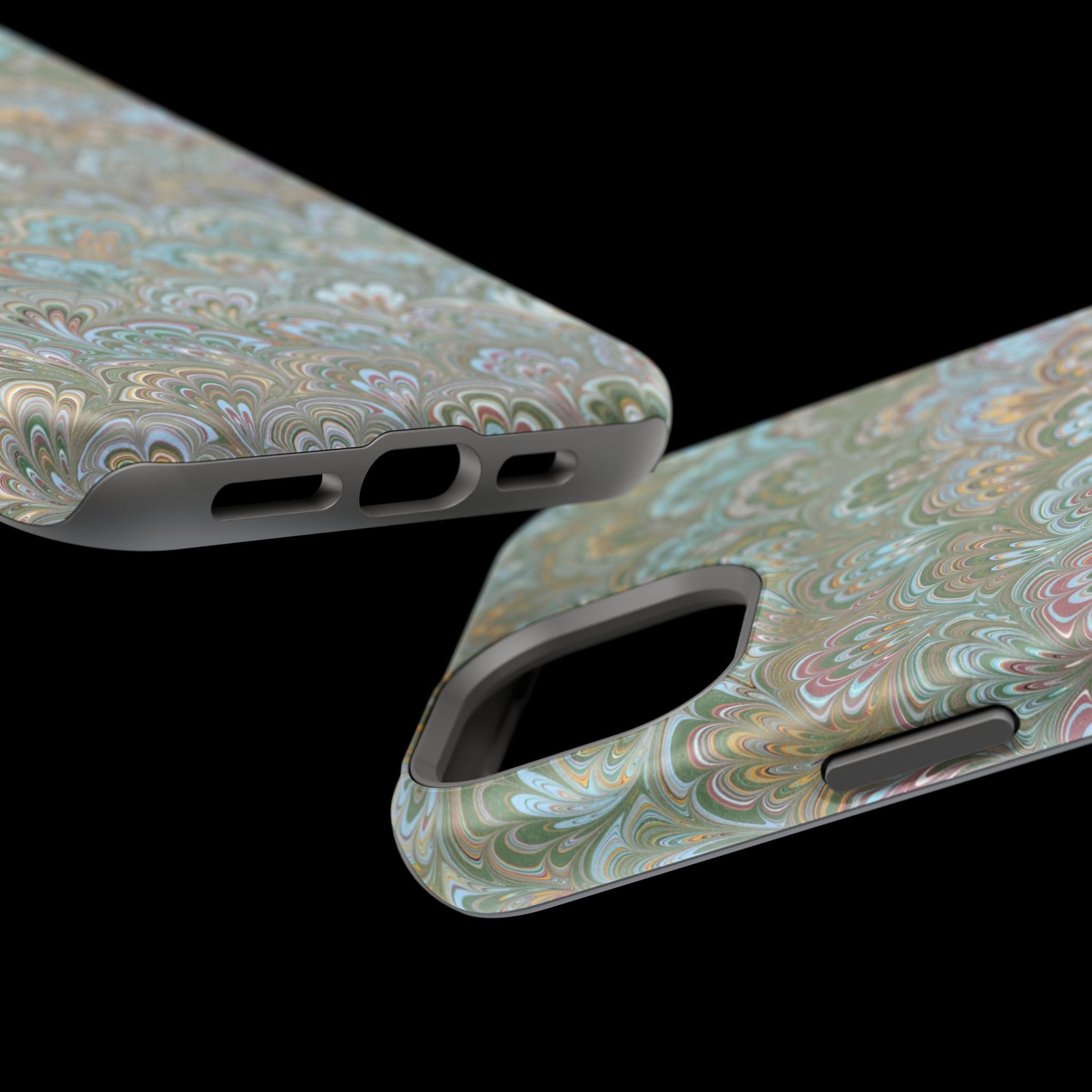 Green, Blue, + White Marbled Peacock - Dual Layer MAG SAFE Phone Case